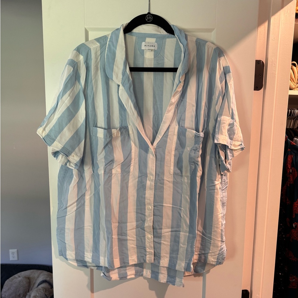 Striped Blue and White Pajama Set